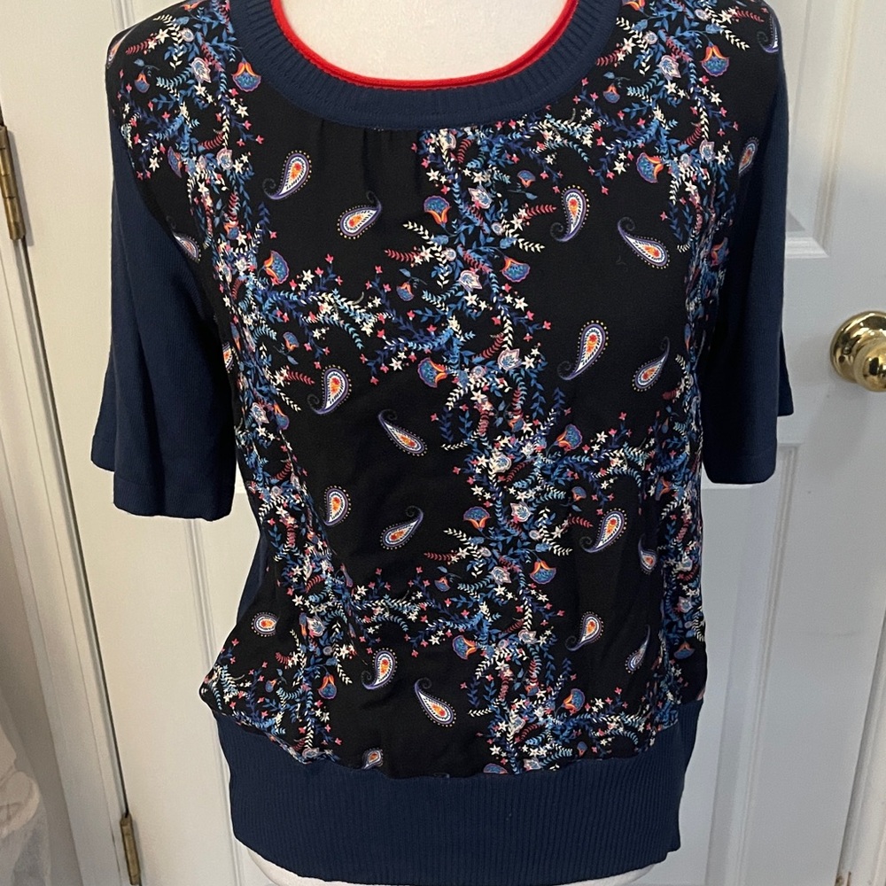 Floral Paisley Women's Top - Navy and Multicolor